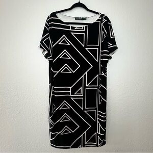 Lauren Ralph Lauren Geometric Print Artsy Shift Dress Black White‎ Women’s Large